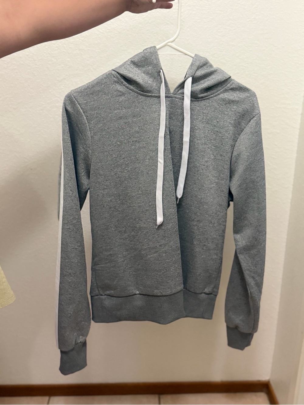 Women's Gray Hooded Sweater with Contrast Drawstrings